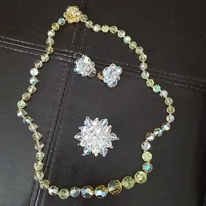 Vintage Crystal Necklace, Pin & Earrings Set